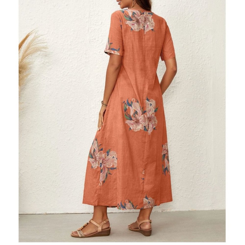 Coral Cotton Floral Maxi Dress - Picture 4 of 10